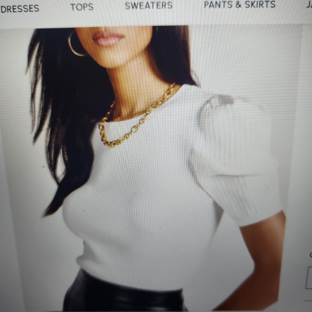 White Puff-Sleeve Ribbed Knit Tee - Lumiere Size M (Fits like a S) - Picture 1 of 10